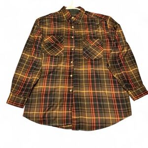 Vintage Men's Plaid Flannel Shirt - Brown/Yellow/Orange